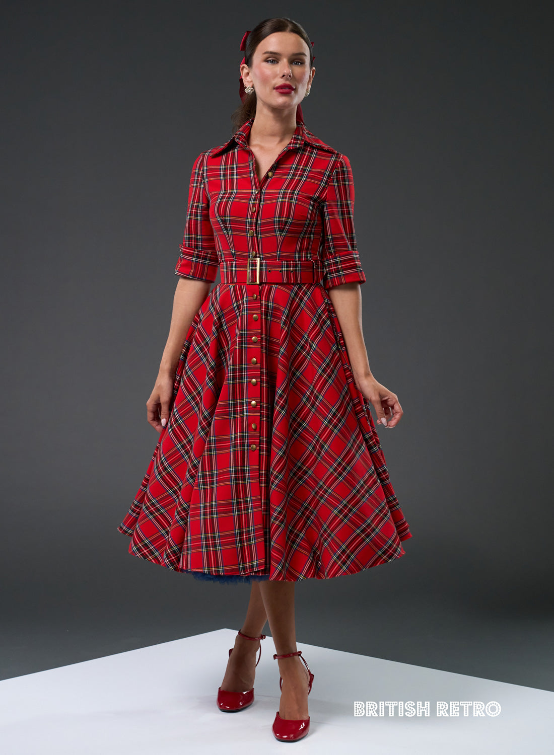 'Way Out West' Royal Stewart Tartan Swing Dress – 50s Style