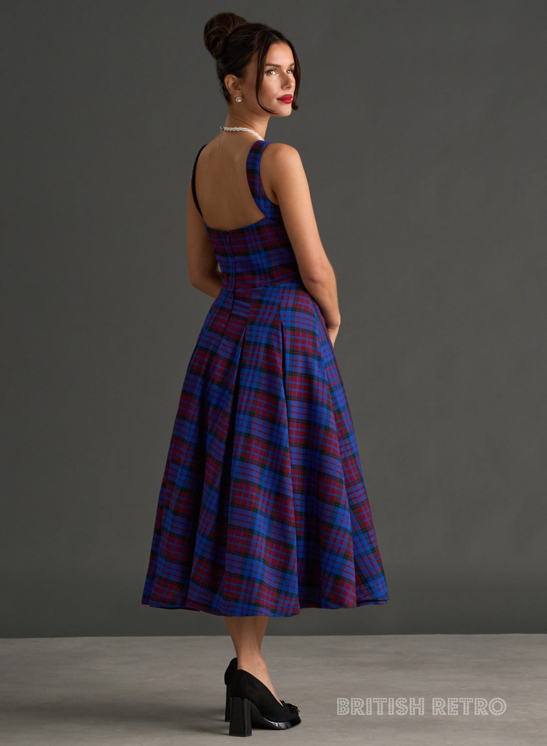 Antoinette Mulberry Tartan Vintage Midi Evening Dress