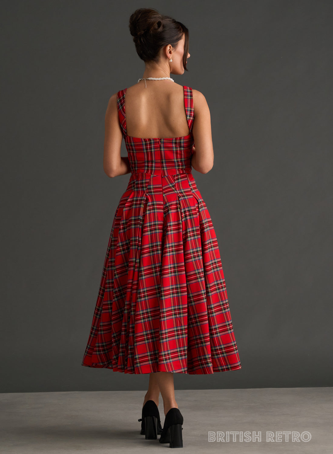 Antoinette Royal Stewart Tartan Vintage Midi Evening Dress