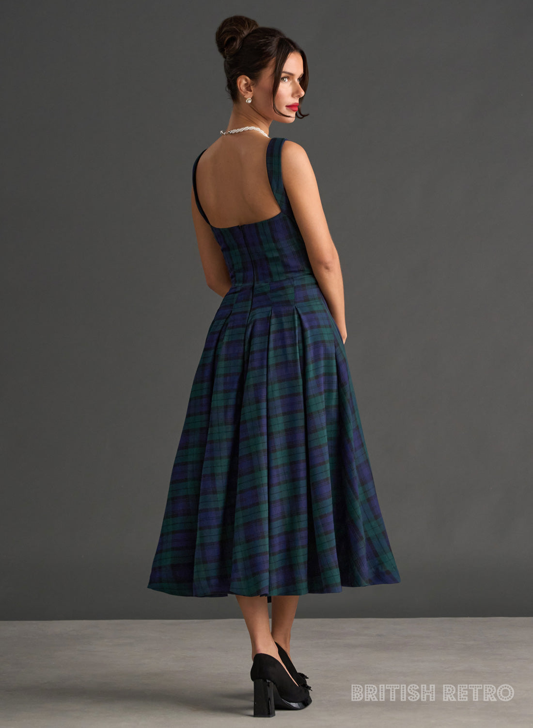 Antoinette Black Watch Tartan Vintage Midi Evening Dress