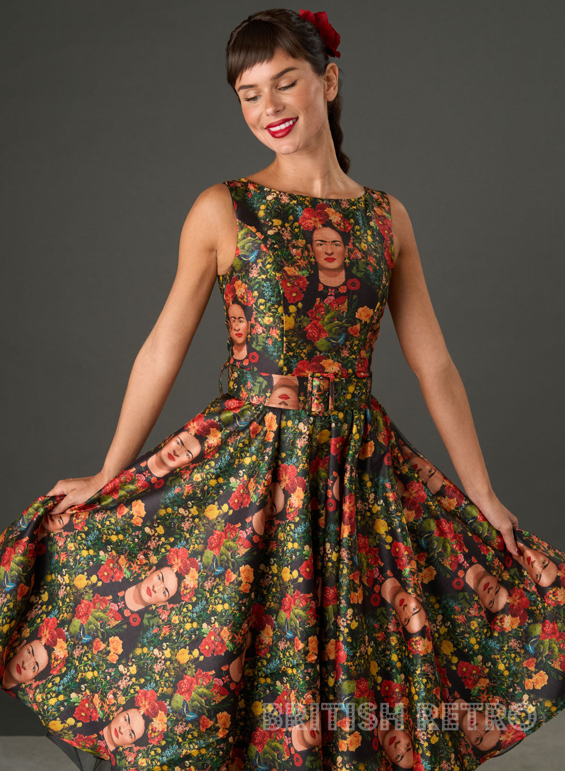 Audrey Frida Botanical portrait Print Fit and Flare Midi Dress