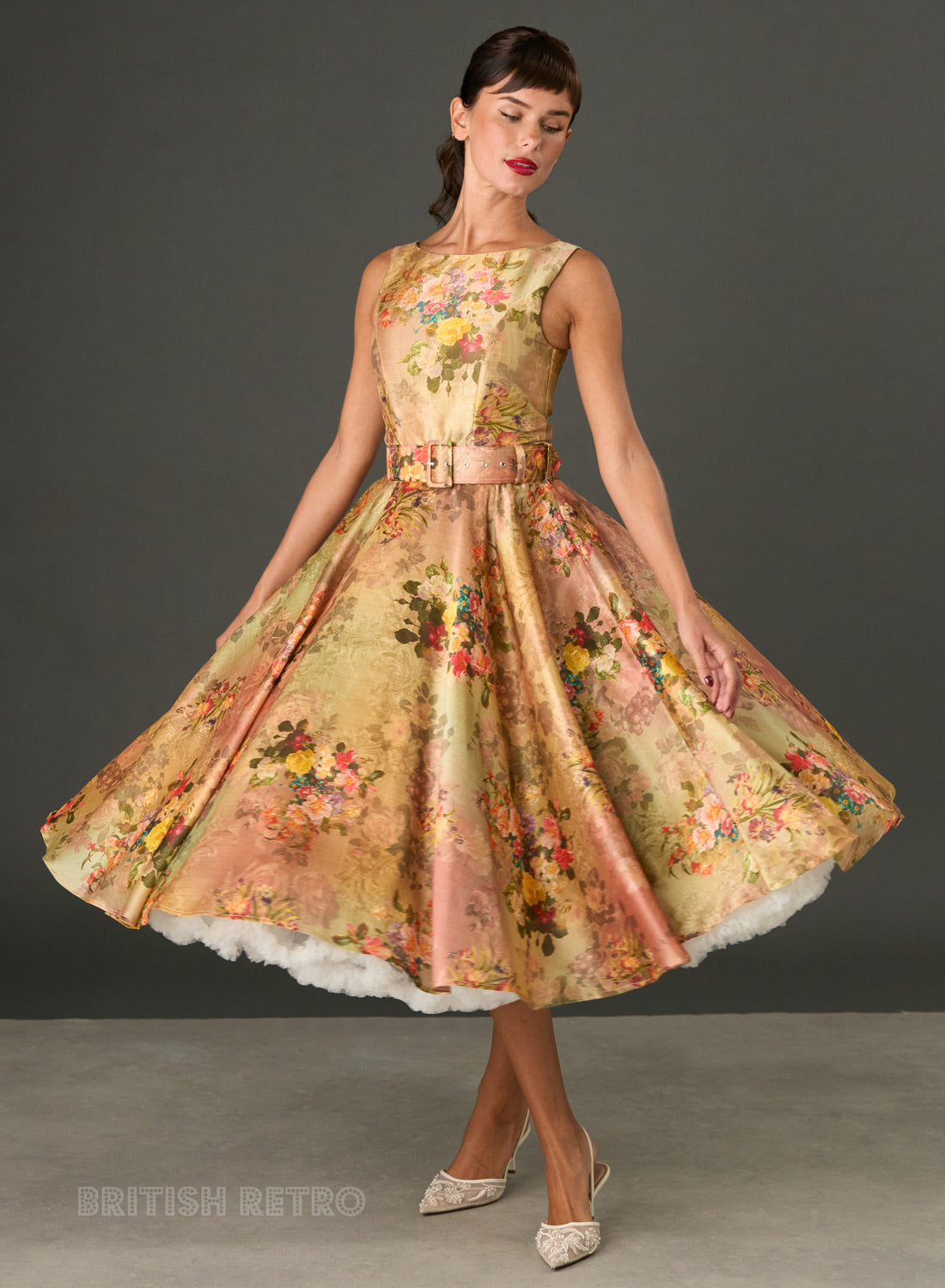 New! Audrey Antique Floral 100% Bamboo and 50s Flare Midi Dress