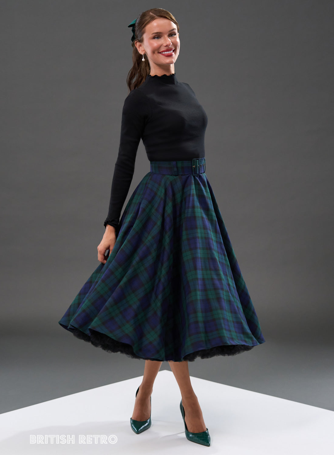 Black Watch Tartan 50s Style 'Bonny Skirt' With Pockets
