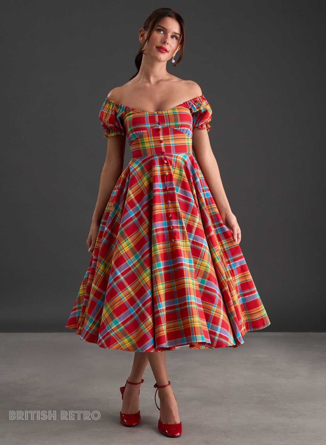 'Carmen' Sophia Check 50s Premium Organic Cotton 50s Dress