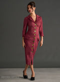 Miss Caswell Burgundy Faux Suede 50s Style Pencil Dress