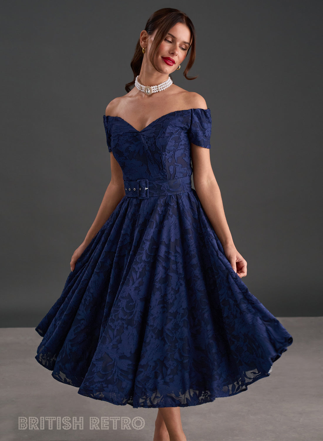 Dee Dee Windsor Navy Jacquard Full Circle Dress