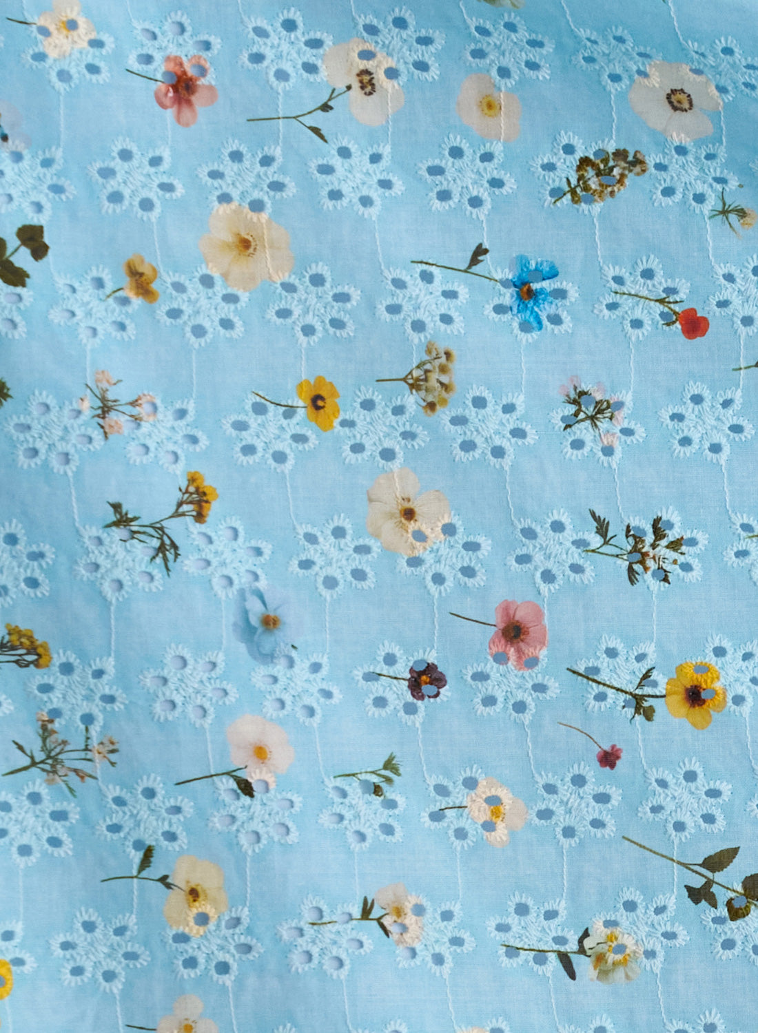 Everly Embroidered Baby Blue Floral 50s Style Dress