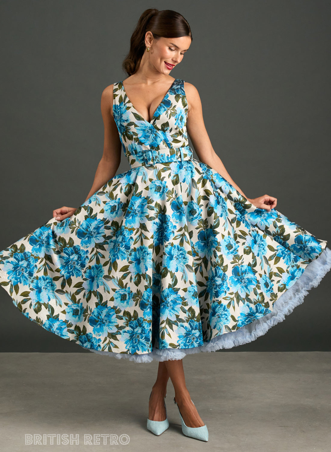 Grace Kelly Blue Peony 1950s Style Dress