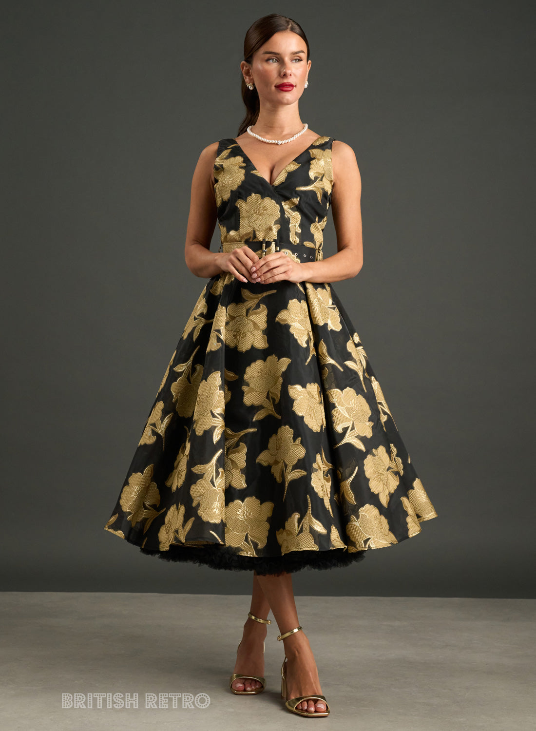 Grace Kelly Gold Embroidered Full Circle Dress
