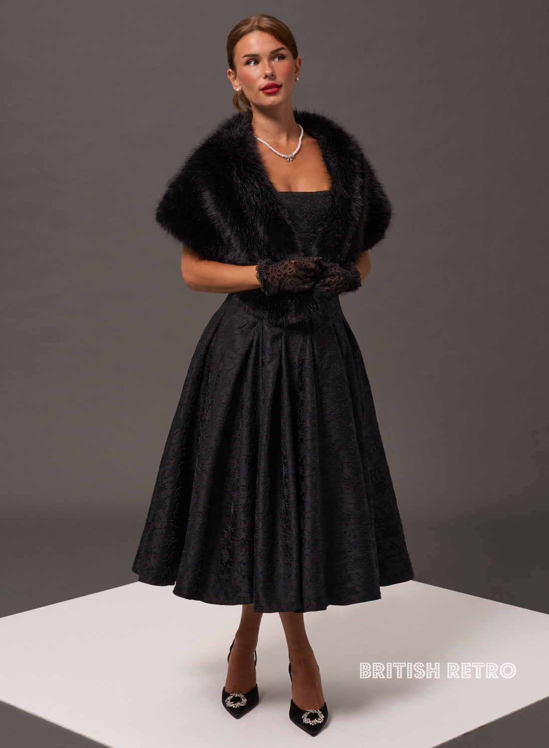 Antoinette Noir Vintage Midi Evening Dress