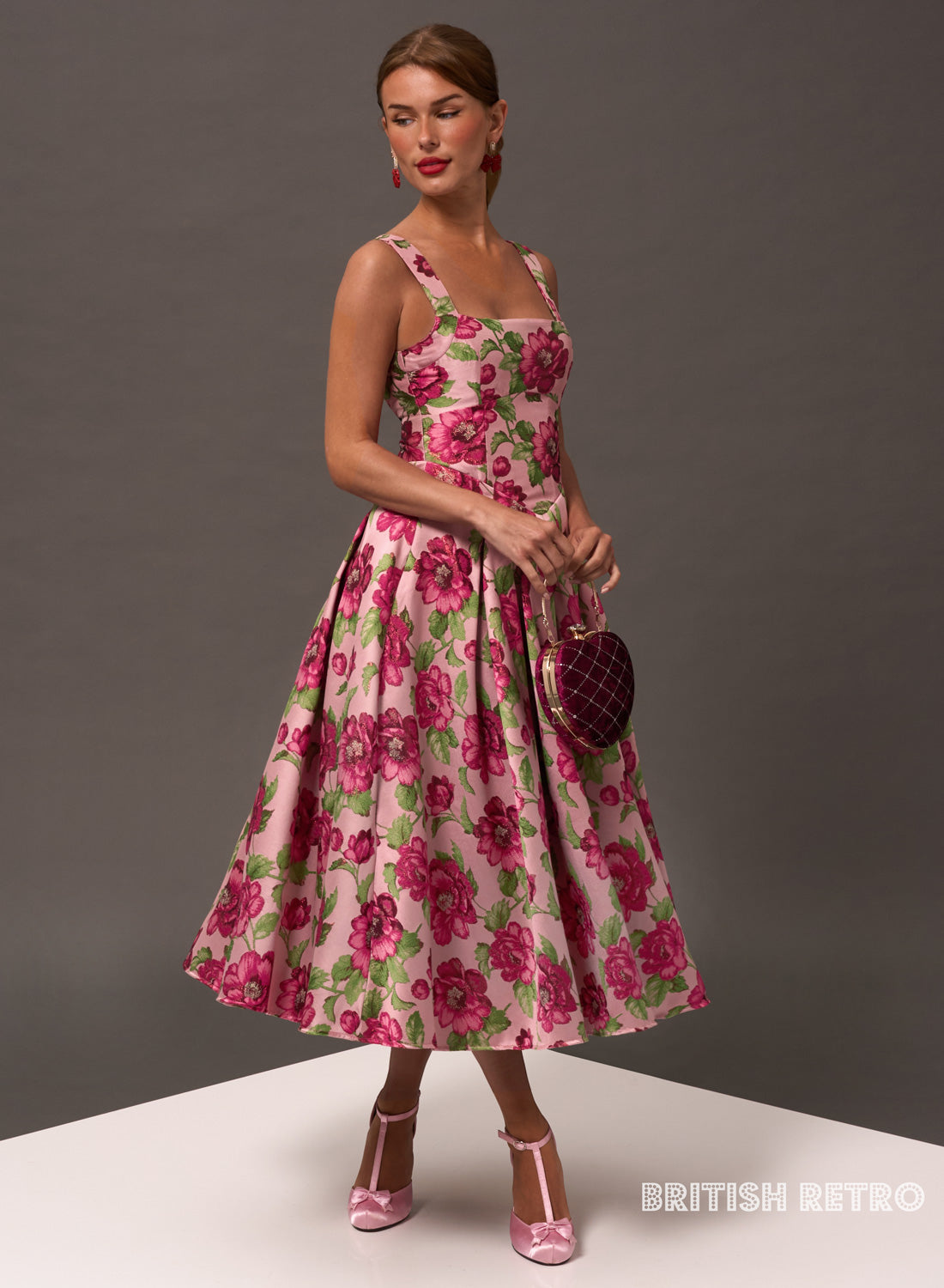 Antoinette Winter Rose Vintage Midi Evening Dress