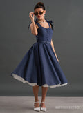 'Suzy Q' Navy Polka Dot 50s Full Circle Dress