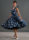'Suzy Q' Navy Floral 50s Full Circle Dress