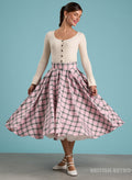 'Wanda' Pleated Baby Pink Check 50s Style Skirt