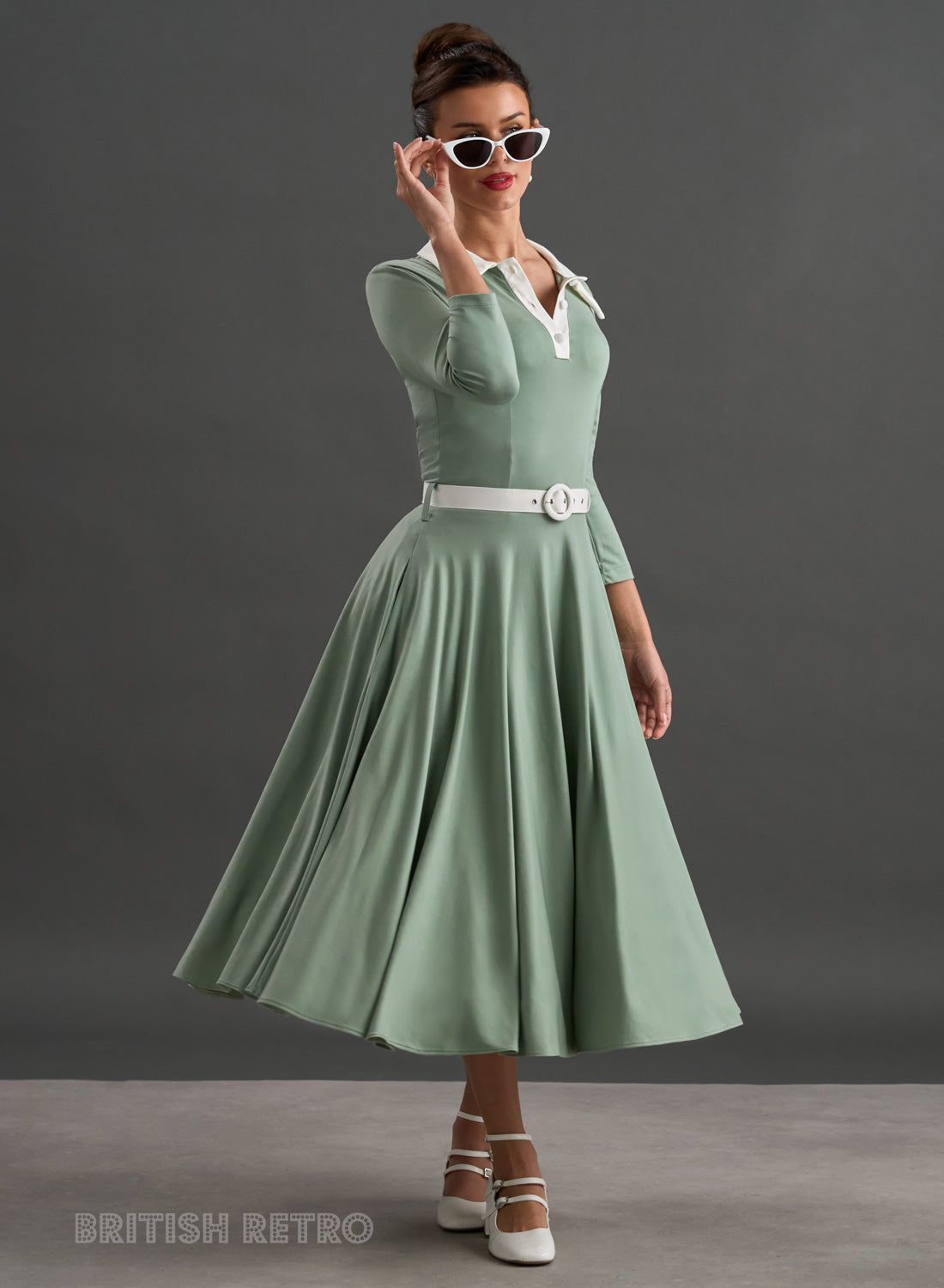 Bibi Skin Soft Mint Green Contrast Collar 50s Inspired Dress