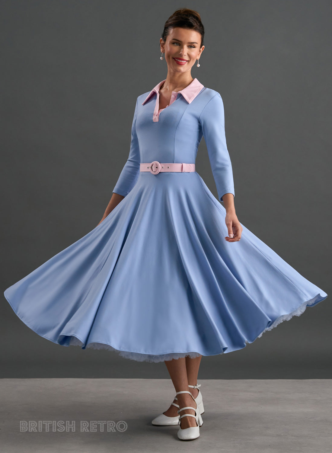 Bibi Sky Blue Contrast Collar 50s Inspired Dress