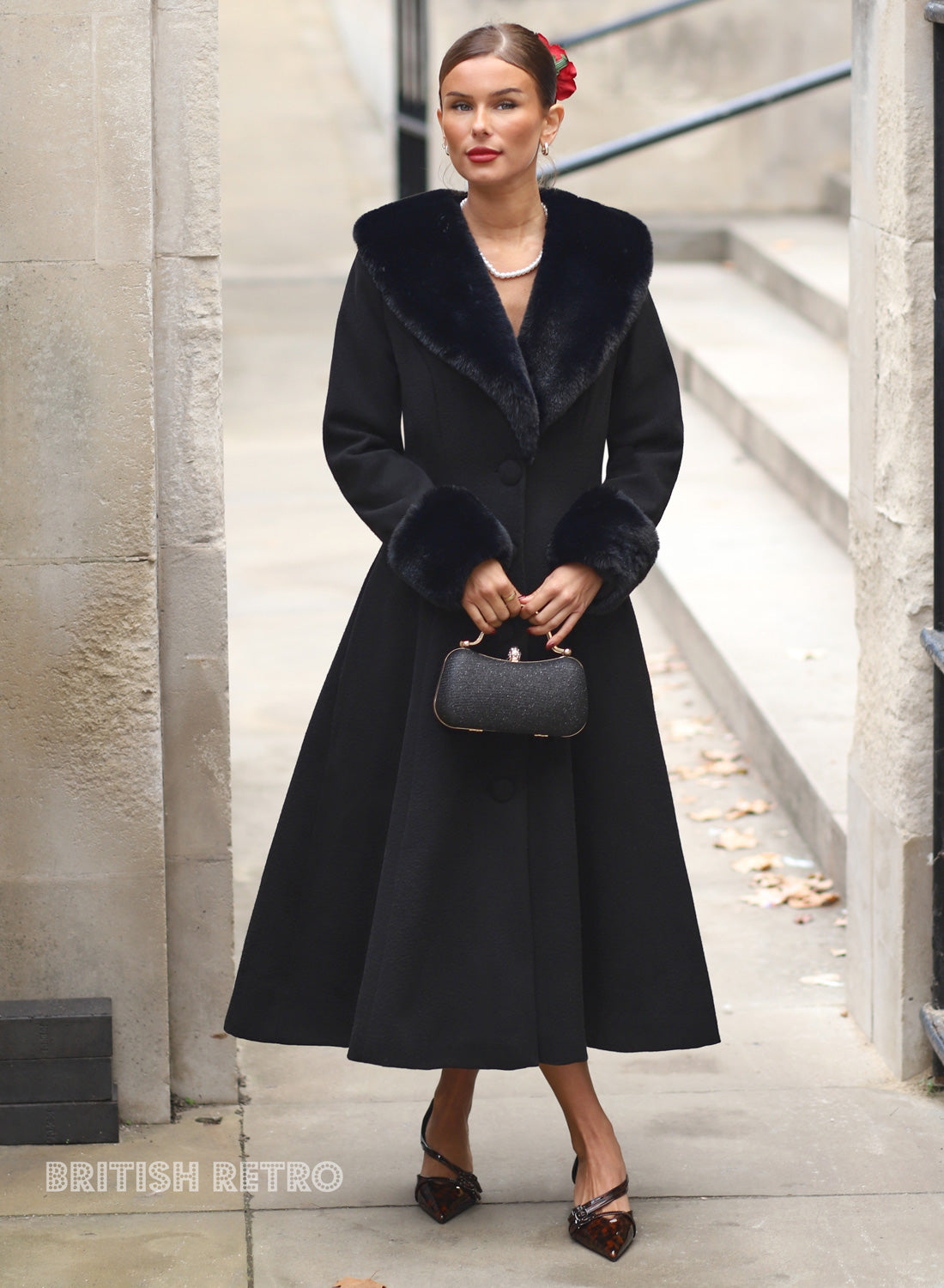 Wonderland 1950s Style Black Coat Made in the UK