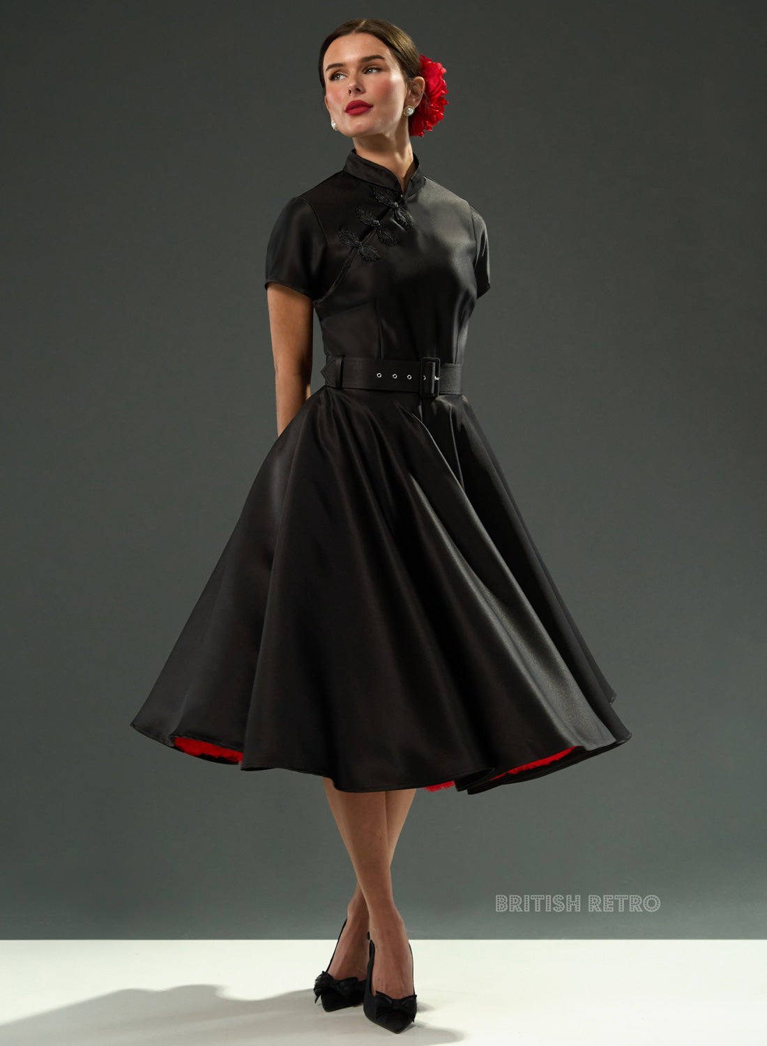 Jasmine Duchess Satin Black 50s Style Evening Dress