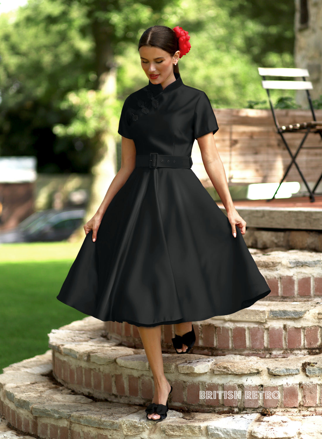 Jasmine Duchess Satin Black 50s Style Evening Dress