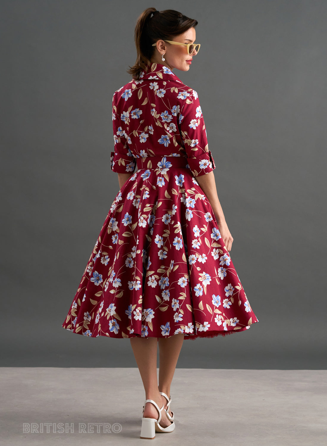 'Way Out West' Burgundy Blossom 50s Style Swing Dress