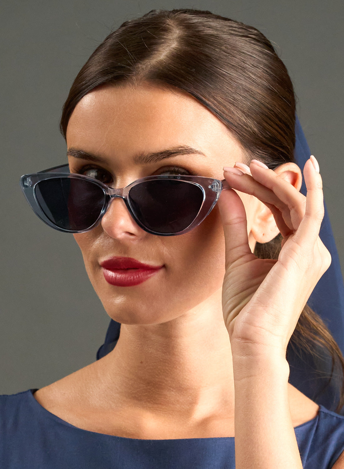 Capri Vintage Transparent Blue Cat-Eye Style Sunglasses