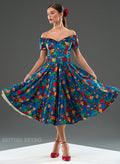Dee Dee Embellished Aqua Floral Fit & Flare Dress | Women’s Tea Dress
