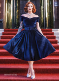 'Dee Dee' Midnight Blue Velvet 50's Full Circle Dress. Last Chance!