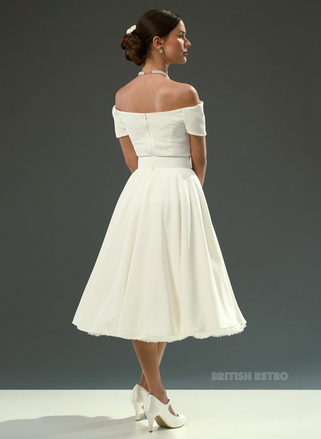 'Dee Dee' Ivory Drape Vintage Style Full Circle Dress
