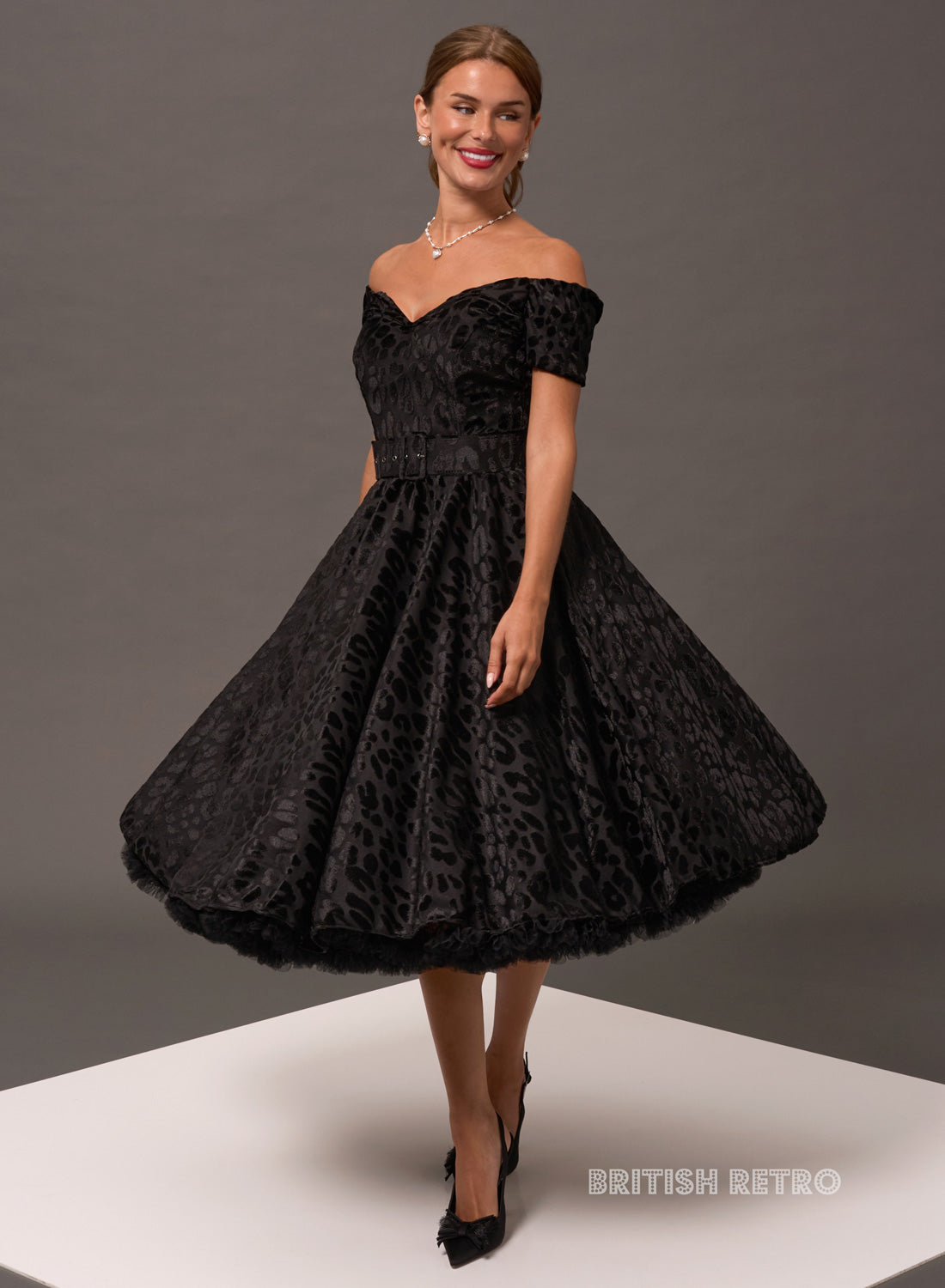 'Dee Dee' Leopard Flock Chiffon 50's Full Circle Dress