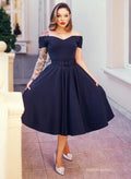 'Dee Dee' Drape Navy Vintage Style Full Circle Dress