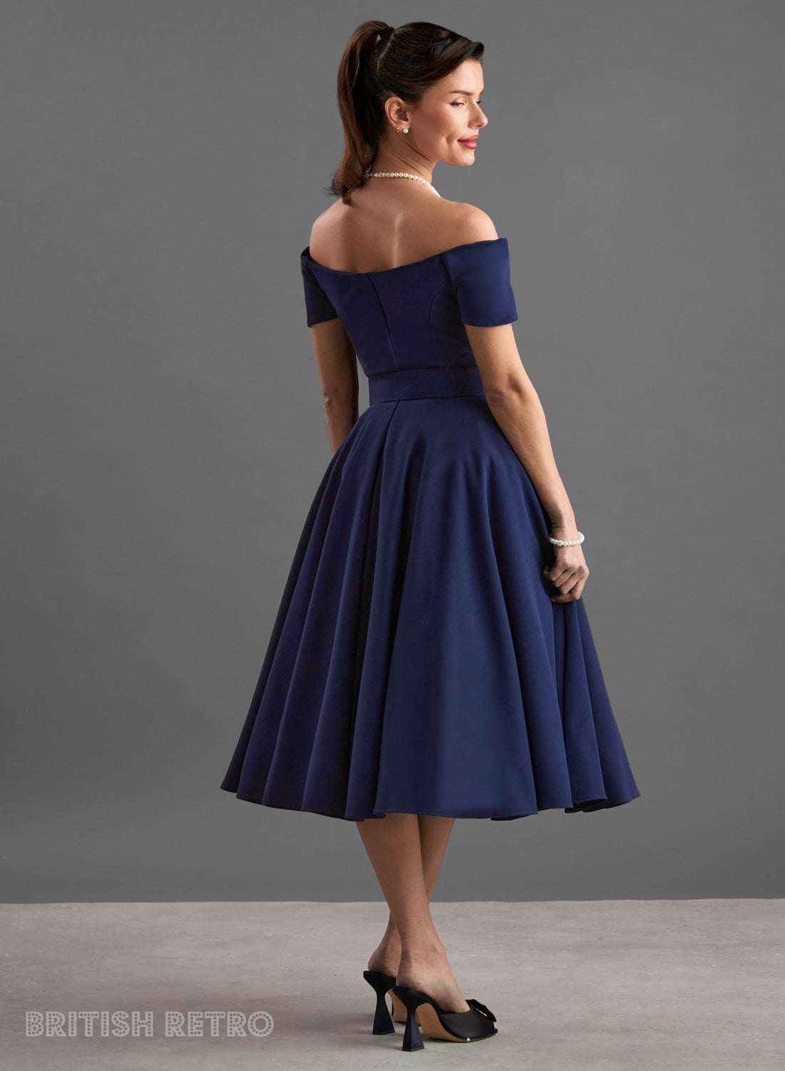'Dee Dee' Drape Navy Vintage Style Full Circle Dress