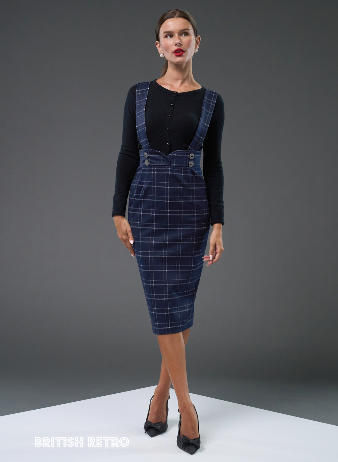 'Dixie Doll' Navy Check Vintage Pencil Skirt