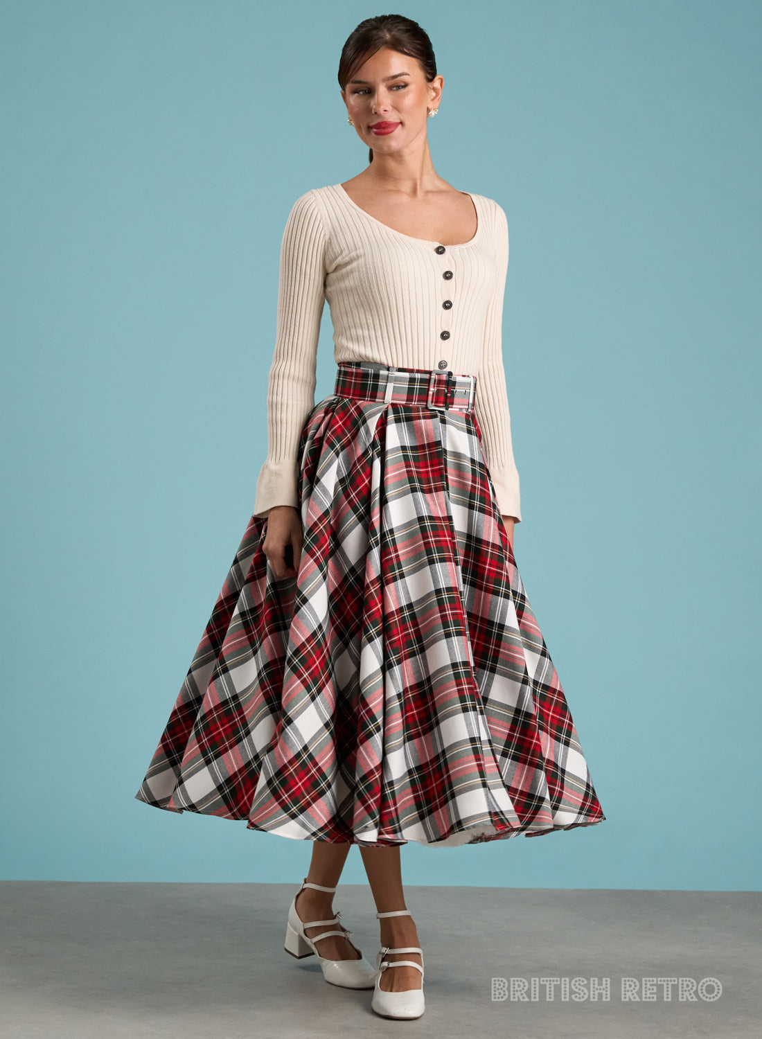 'Wanda' Pleated Dress Stewart Tartan 50s Style Skirt