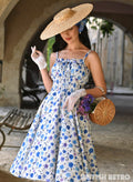 Everly Embroidered Blue Poppy 50s Style Dress