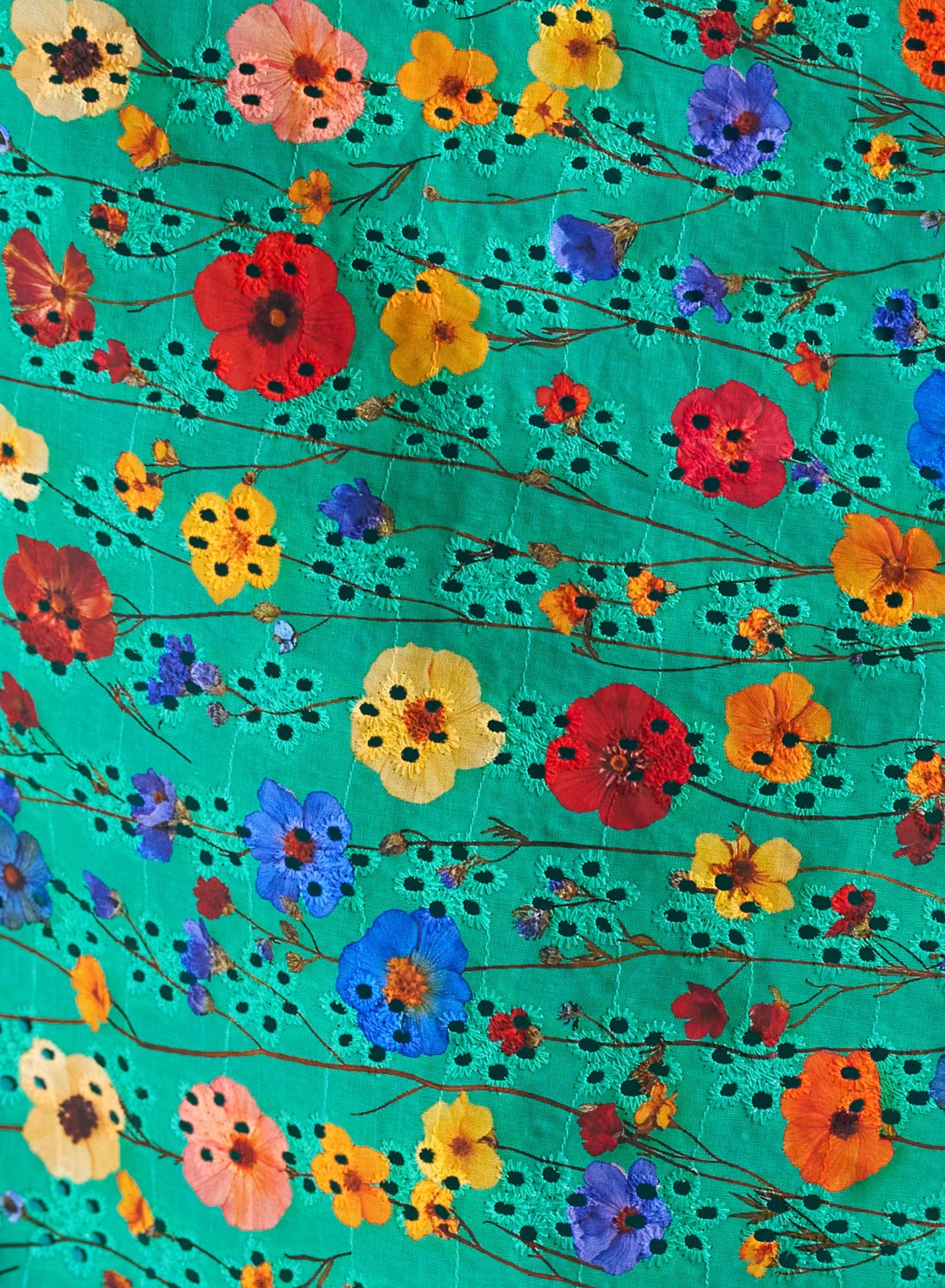 Everly Embroidered Emerald Floral 50s Style Dress