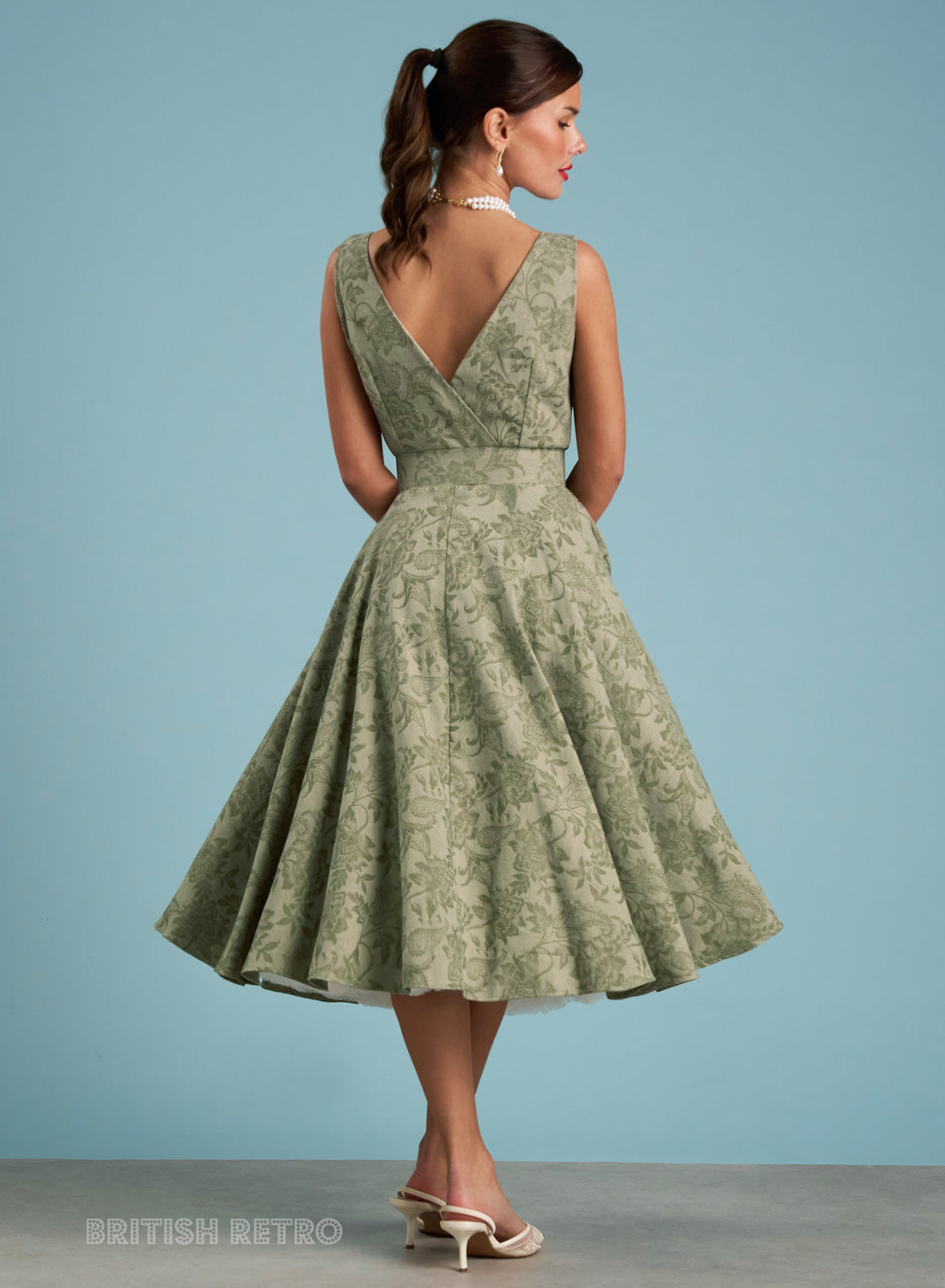 Grace Kelly Sage Green Jacquard Vintage Inspired Dress