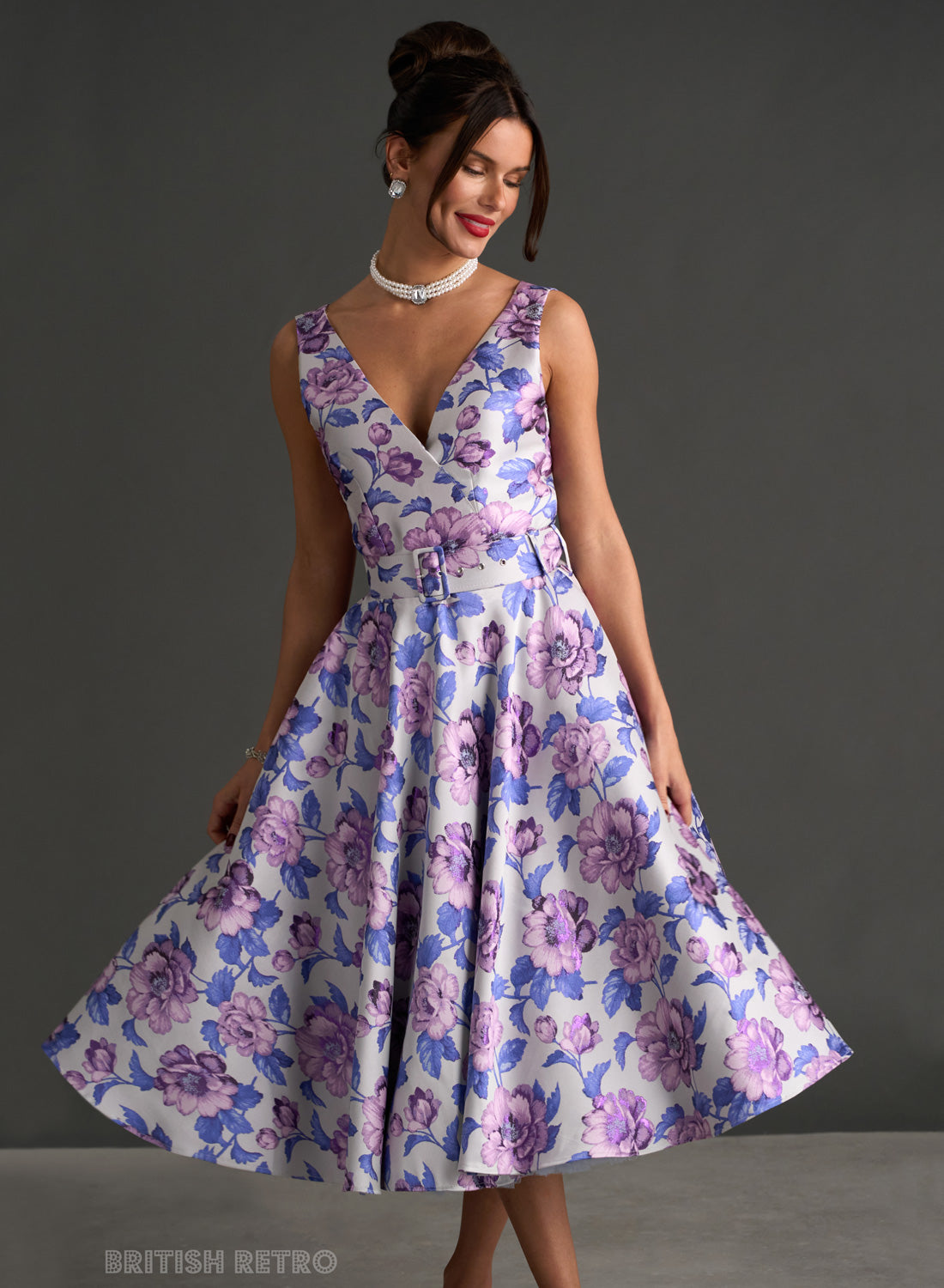 Grace Kelly Twilight Floral Shimmer Party Dress