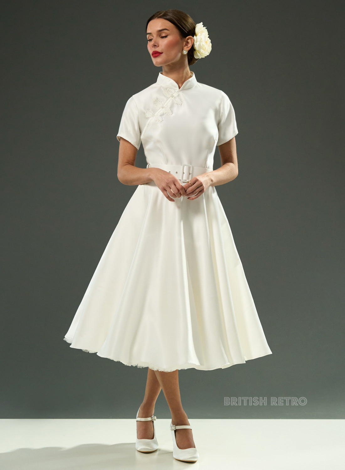 Jasmine Duchess Satin Ivory 50s Style Evening Dress
