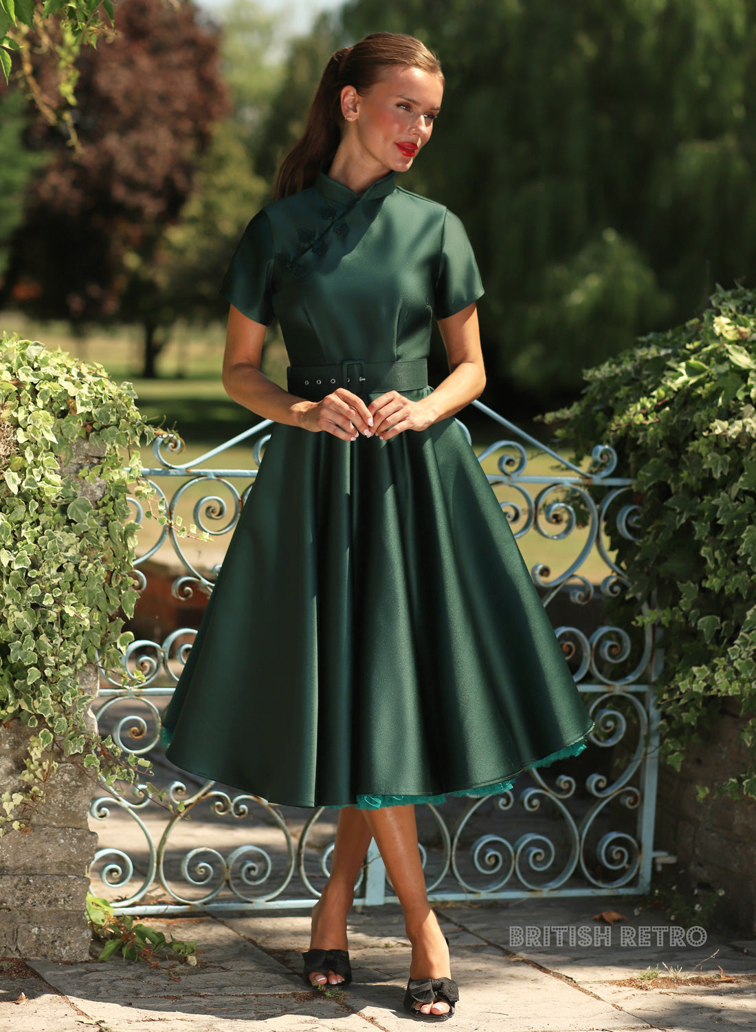 Jasmine Duchess Satin Emerald 50s Style Evening Dress
