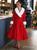'From Kitty with Love' Ruby Red Faux Fur 50s Swing Dress