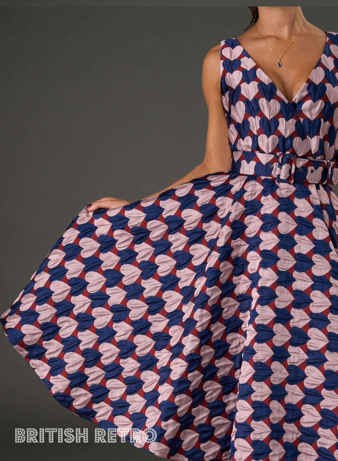 Grace Kelly Harlequin Hearts Pink And Navy Vintage Dress