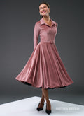 Bibi Ribbed Pink Sateen 50s Style Full Circle Dress