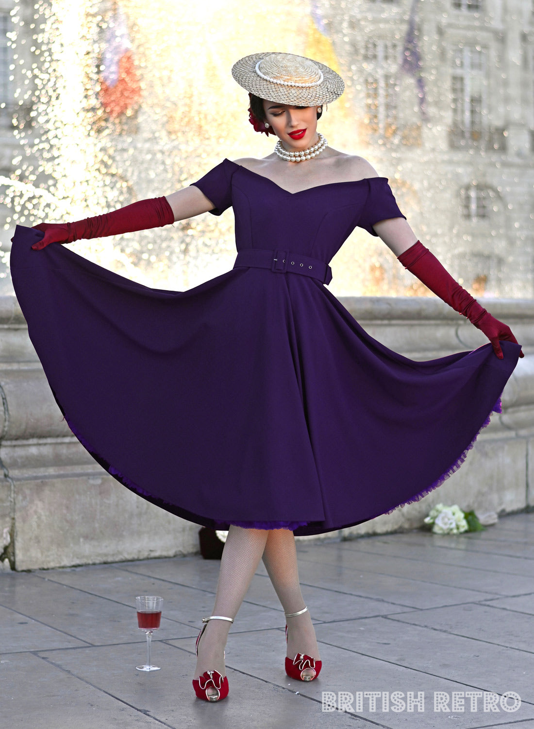 'Dee Dee' Drape Deep Purple Vintage Full Circle Dress