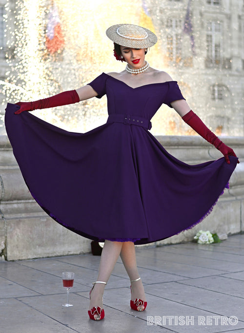 'Dee Dee' Drape Deep Purple Vintage Full Circle Dress