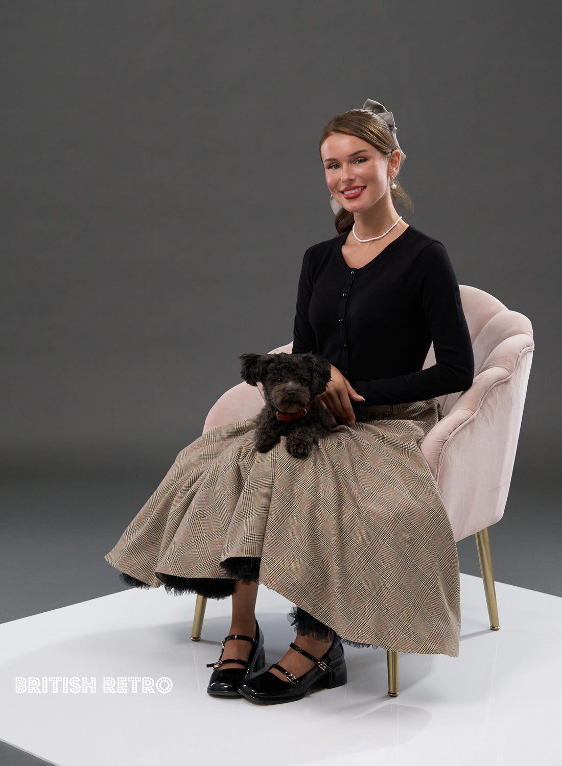 Tan Tartan 50s Style 'Bonny Skirt' With Pockets