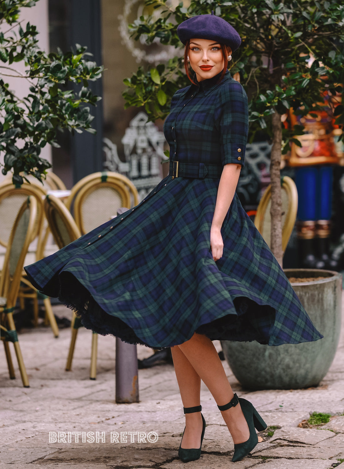 New! 'Way Out West' Black Watch Tartan 50s Style Swing Dress. With Pockets!