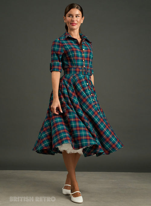 Green Highland tartan dress by British Retro, perfect for autumn and Christmas