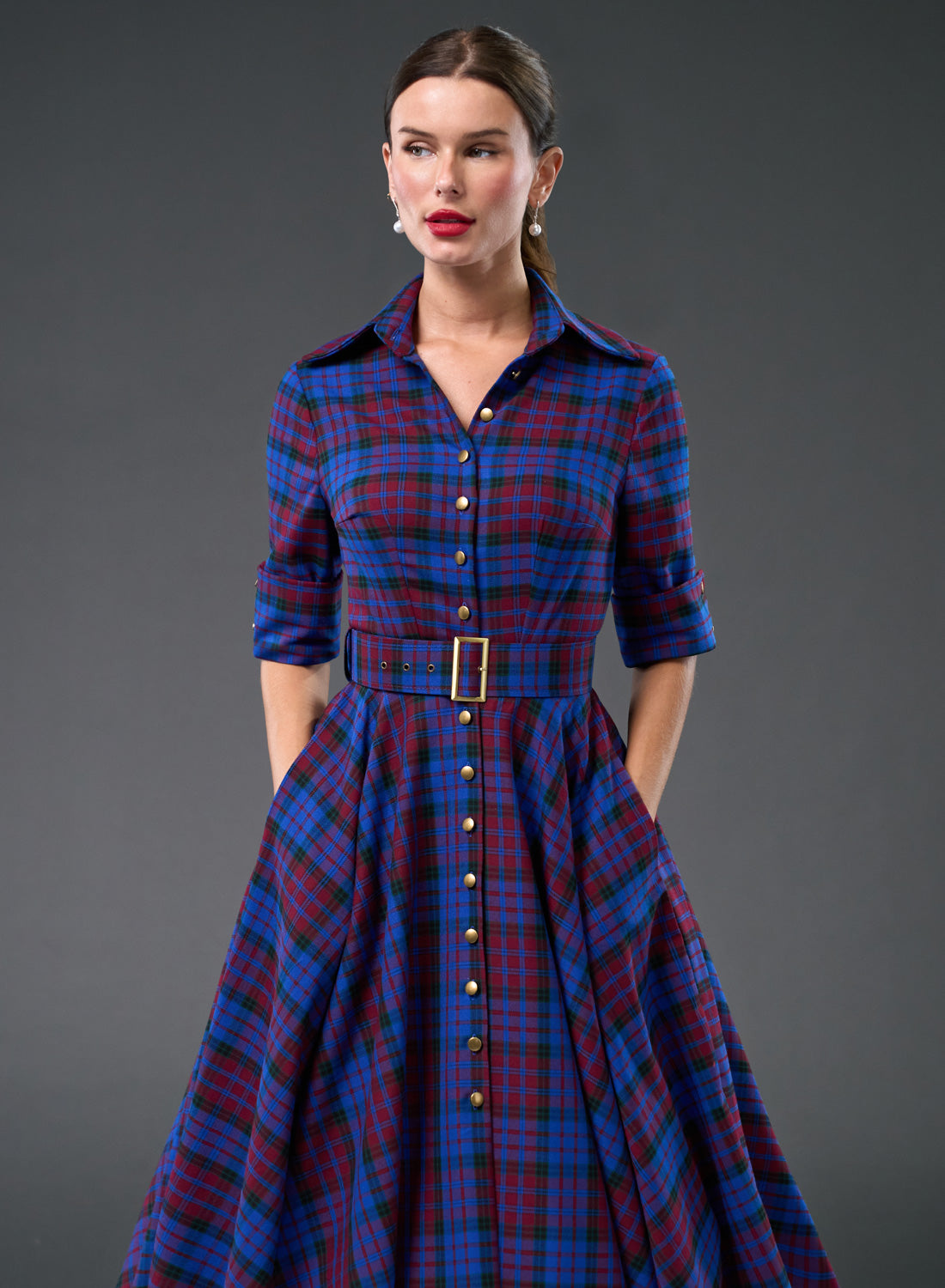 'Way Out West' Mulberry Tartan Full Circle Dress. With Pockets!