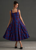 Antoinette Mulberry Tartan Vintage Midi Evening Dress