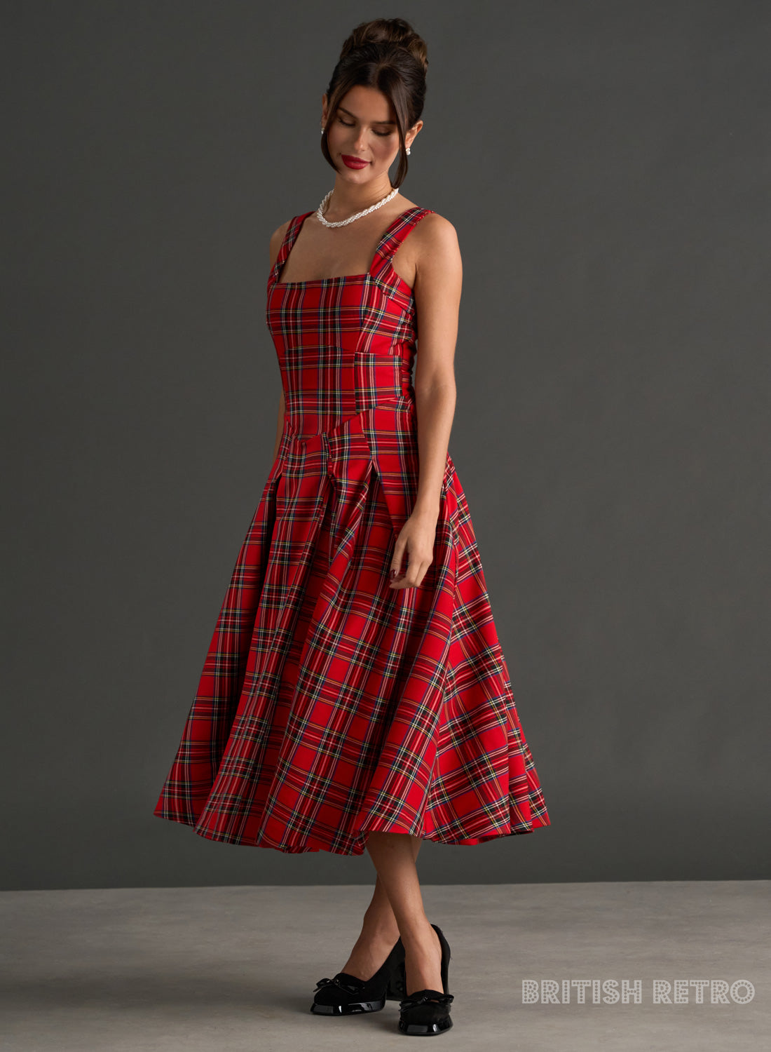 Antoinette Royal Stewart Tartan Vintage Midi Evening Dress